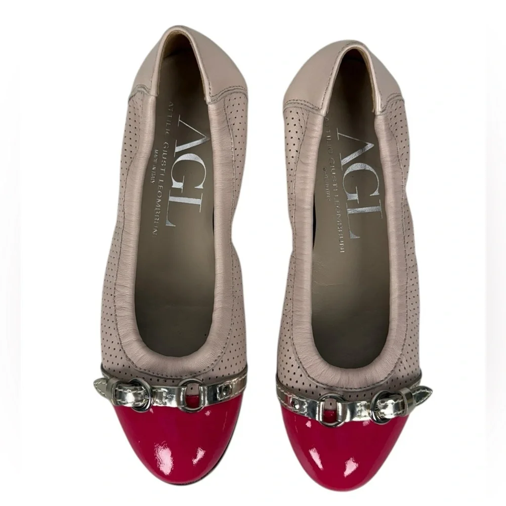 AGL Monika Leather Cap Toe Ballet Ballerina Flats EU 36 US 6 Pink Made In Italy - Picture 1 of 15